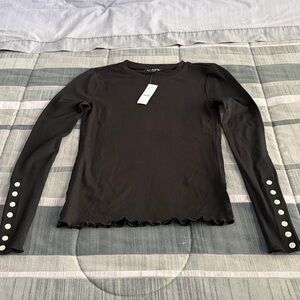 J. Crew Refined Rib T-Shirt with Button Cuffs in Black size XXS